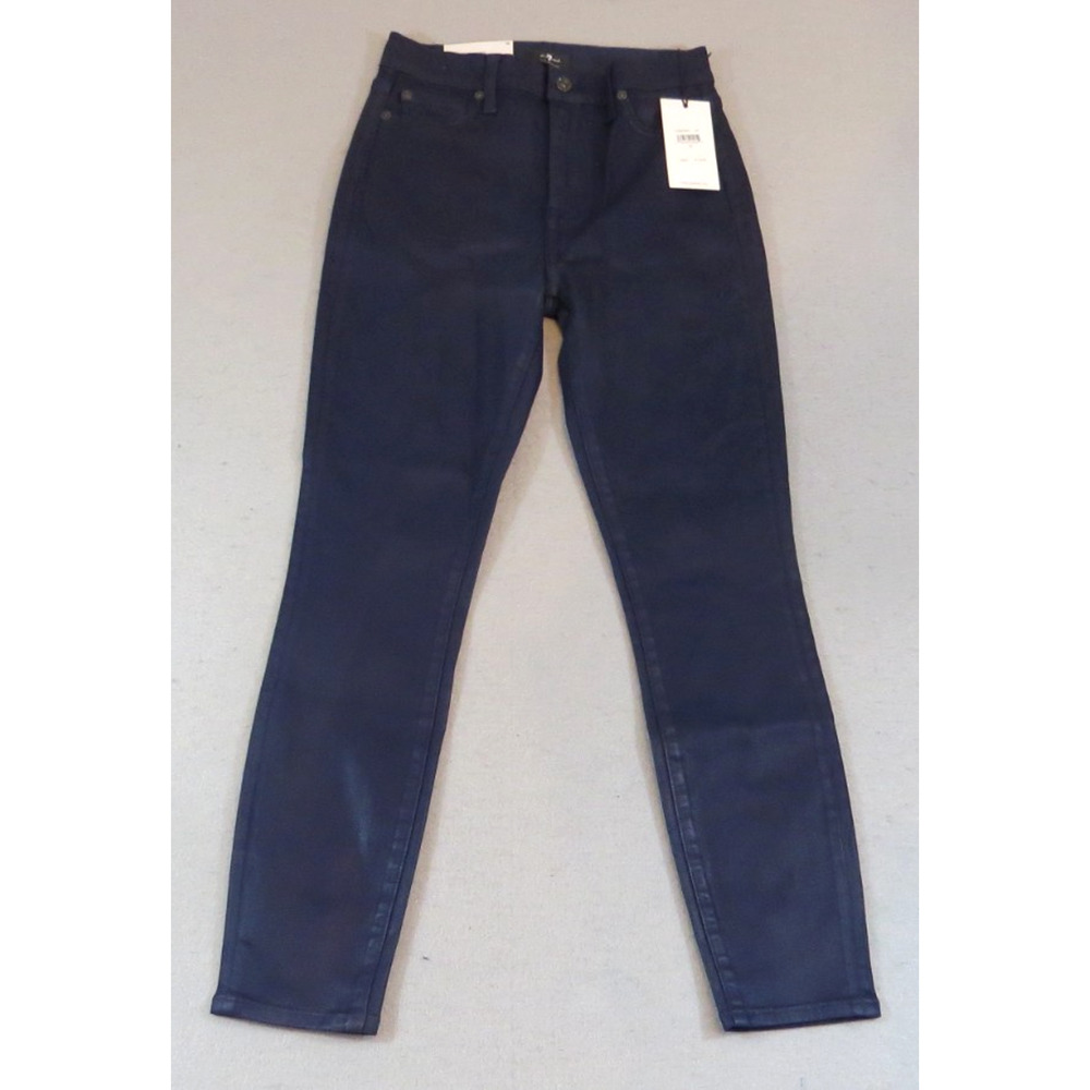 7 For All Mankind NWT 26 High‎ Waist Ankle Skinny Jeans Blue Coated Leather Look